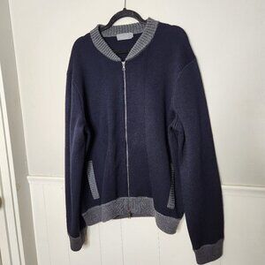 VINCE Navy Wool Zip Knit Cardigan Jacket